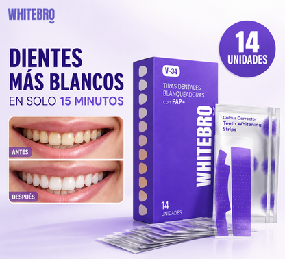 WHITEBRO Tiras Blanqueadoras V-34 con PAP+ — 14 Tratamientos