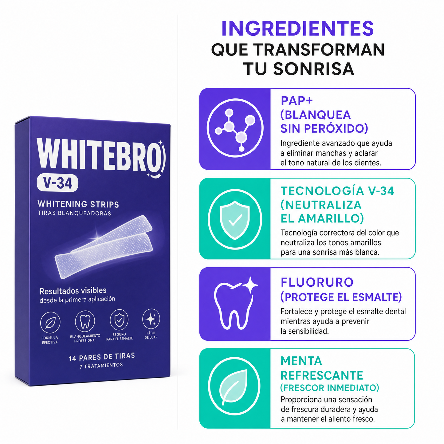 Ingredientes WHITEBRO Tiras PAP+